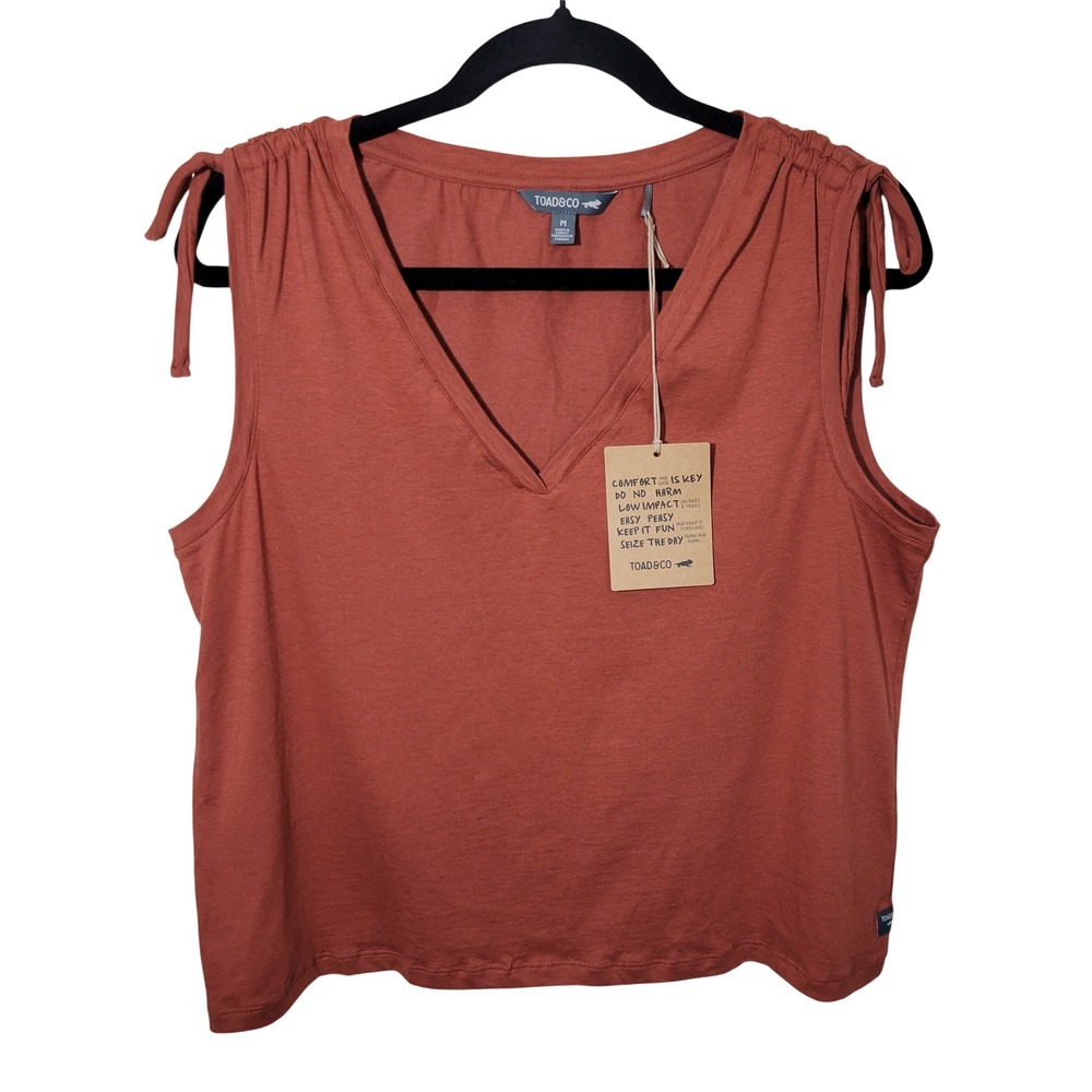 Toad & Co Anza Cinch Tank Top Womens Medium Cinnamon V-Neck Organic Cotton Ties